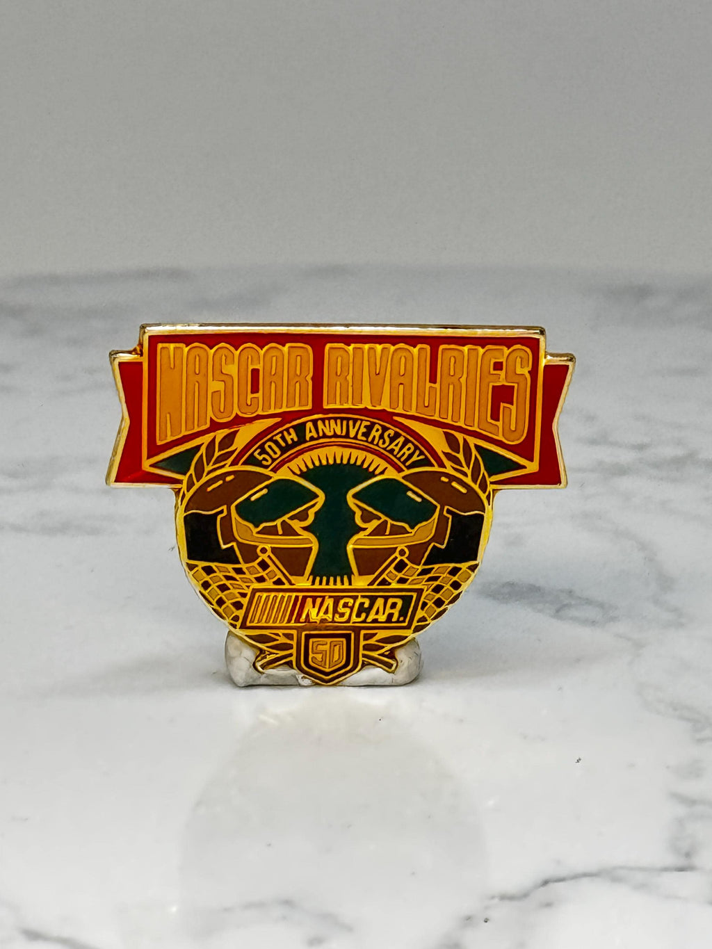 NASCAR Rivalries Lapel Pin: Gold Tone Enamel - 50th Anniversary Accessory