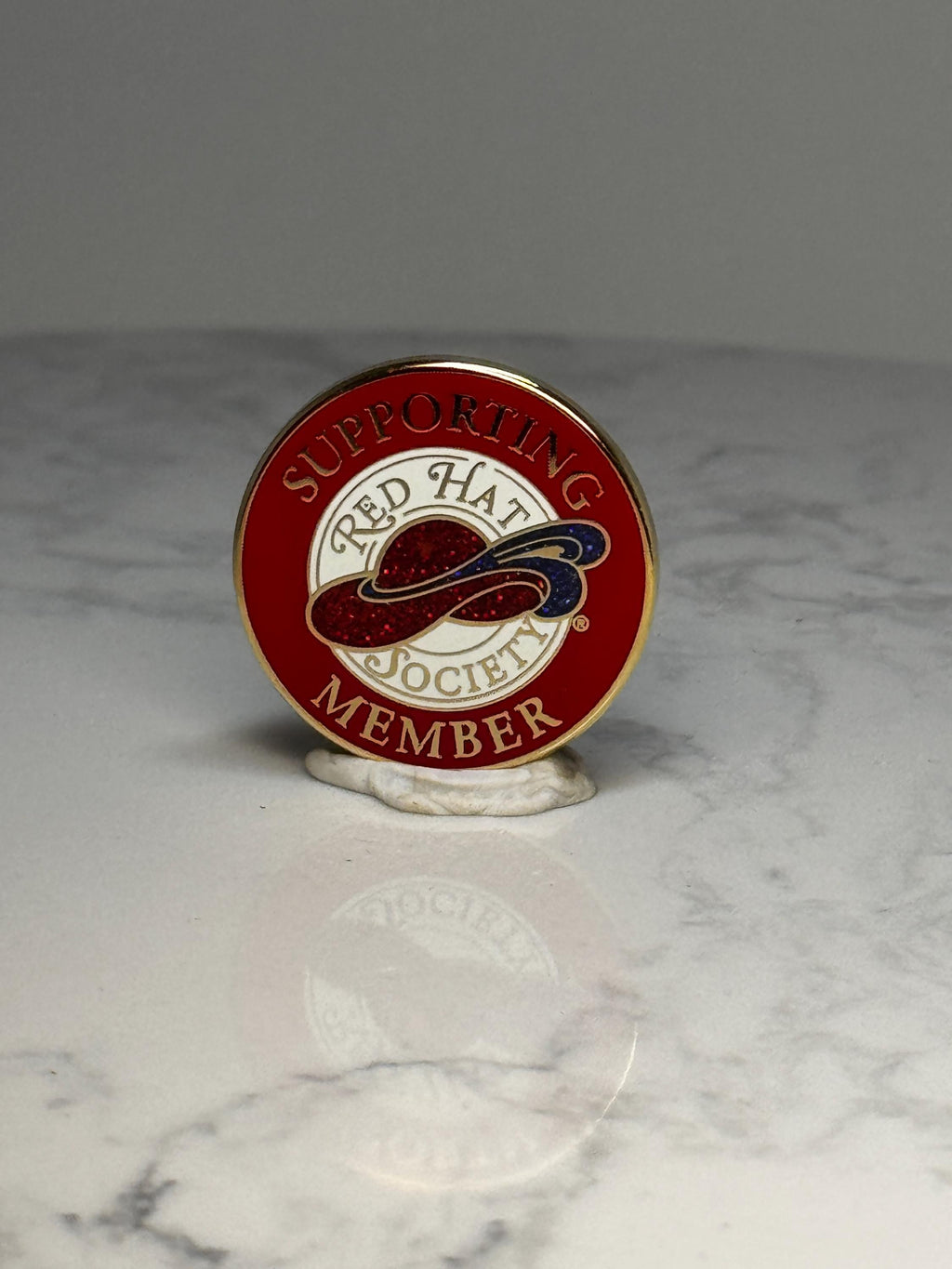 Red Hat Society Member Enamel Pin: Red Glitter Gold Tone - Fraternal Accessory