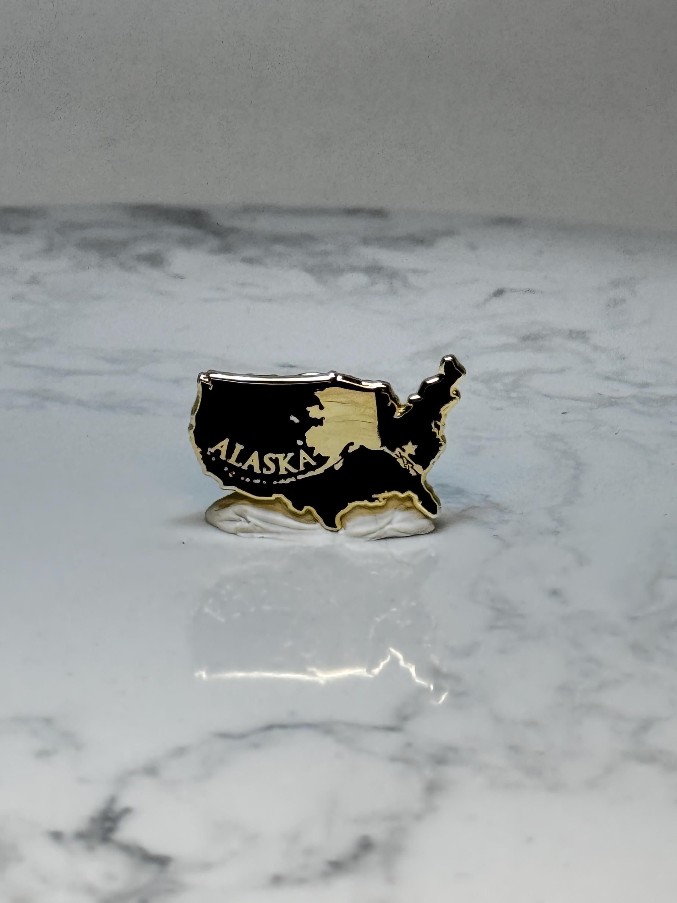 Alaska USA Map Enamel Pin: Black & Gold - State Travel Accessory