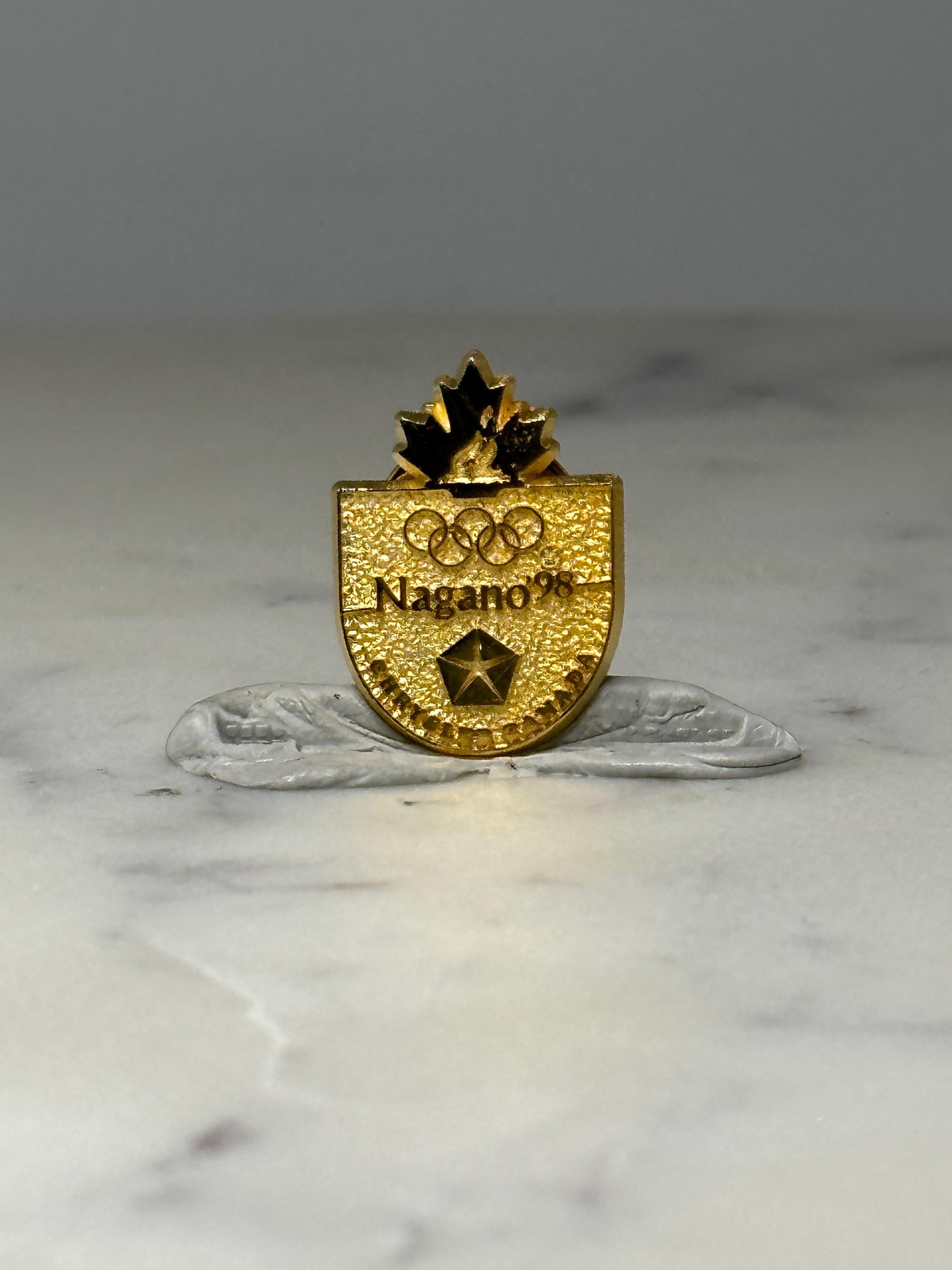 Nagano 1998 Olympics Pin: Gold Tone Shield - Winter Games Accessory
