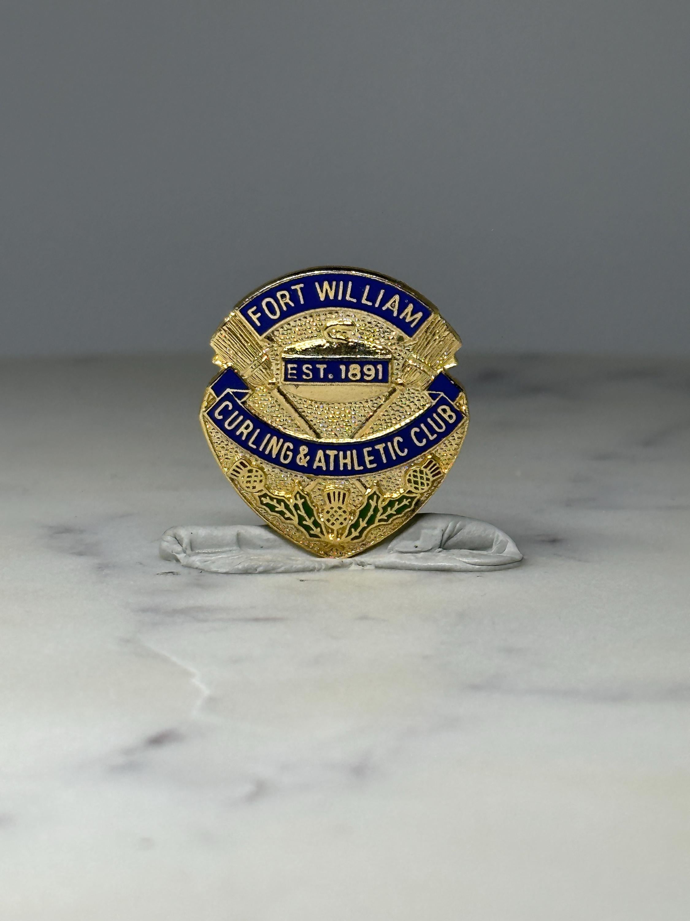 Fort William Curling Club Pin: Gold & Blue Enamel - Est 1891