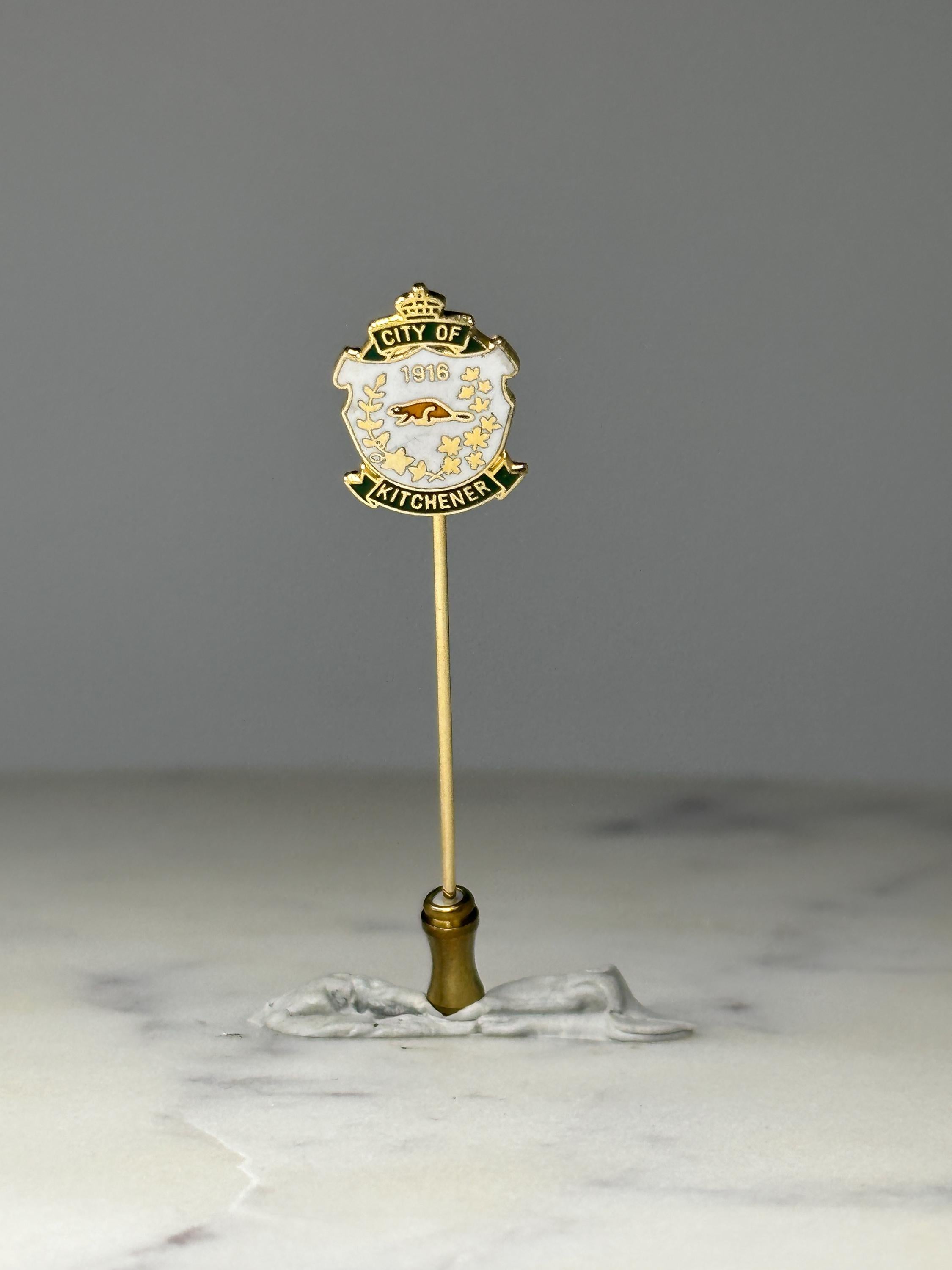City of Kitchener Crest Stick Pin: Green Enamel - 1916 City Souvenir