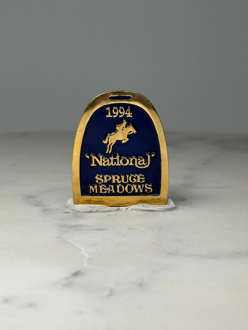 1994 National Spruce Meadows Lapel Pin: Blue & Gold Equestrian