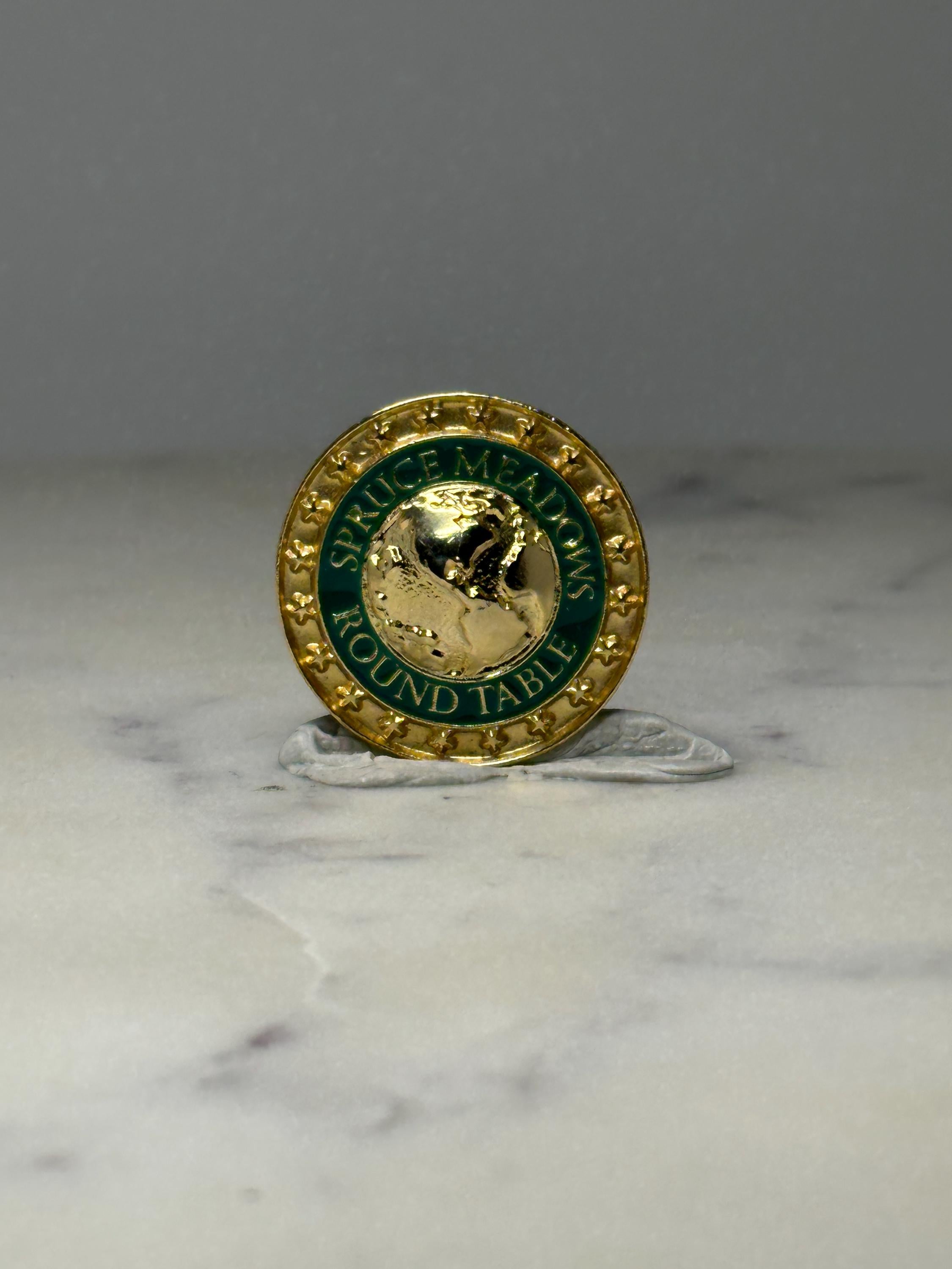 Spruce Meadows Round Table Lapel Pin: Gold Tone Enamel - Equestrian Accessory