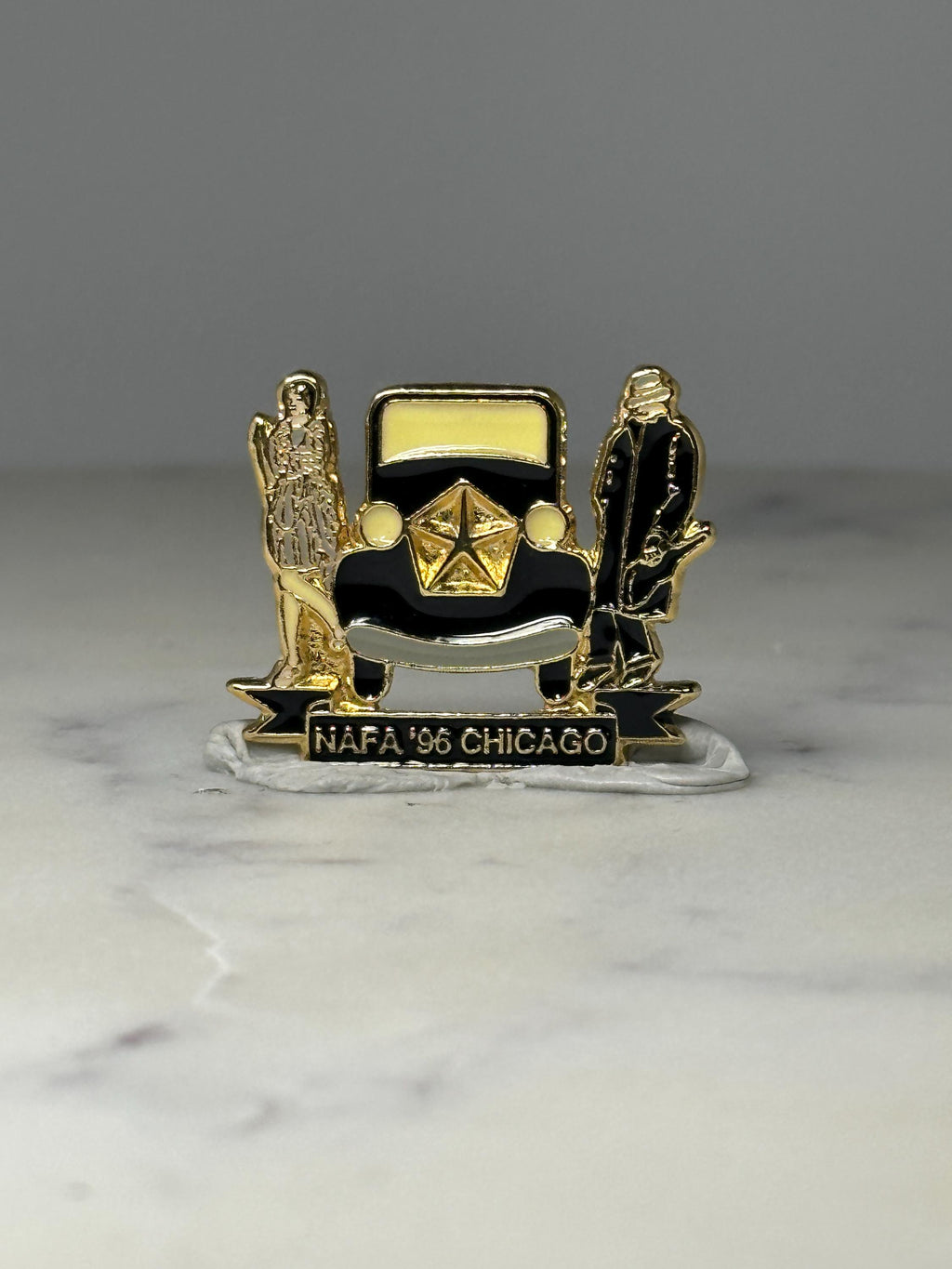 NAFA 96 Chicago Car Pin: Gold Tone Enamel - Automotive Event Accessory