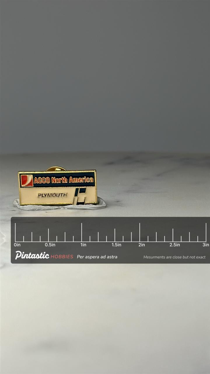 ACCO North America Plymouth Enamel Pin: Gold Tone - Corporate with ruler overlay for size reference