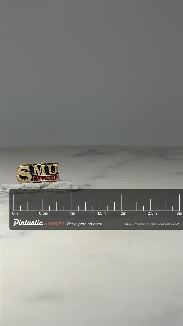SMU Alumni Lapel Pin: Gold Tone & Red Enamel - College Accessory with ruler overlay for size reference