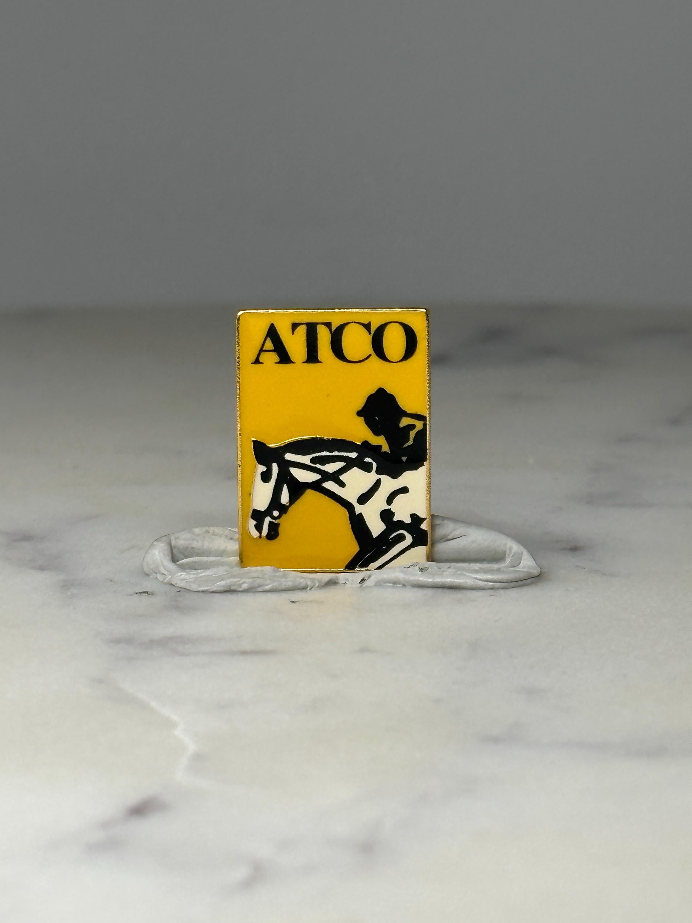 ATCO Equestrian Logo Lapel Pin: Yellow Enamel - Vintage Corporate