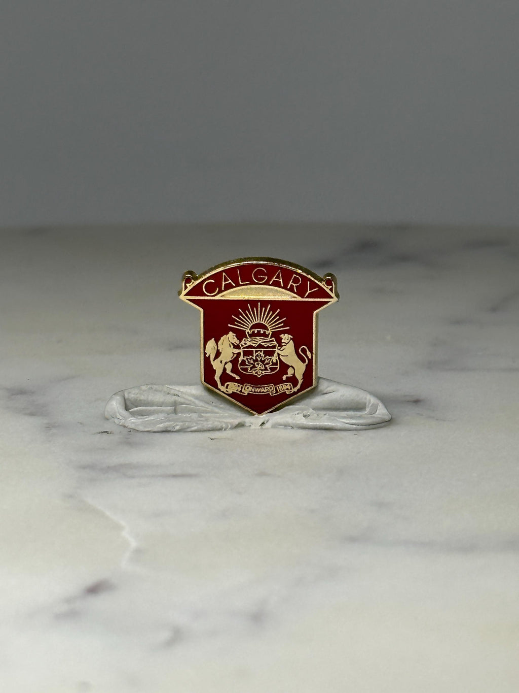 Calgary Crest Enamel Pin: Red & Gold Shield - Canada Souvenir