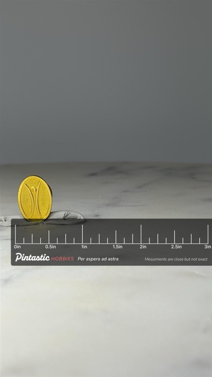Gold Inspirational Figure Pin: Yellow Enamel - Religious Accessory with ruler overlay for size reference