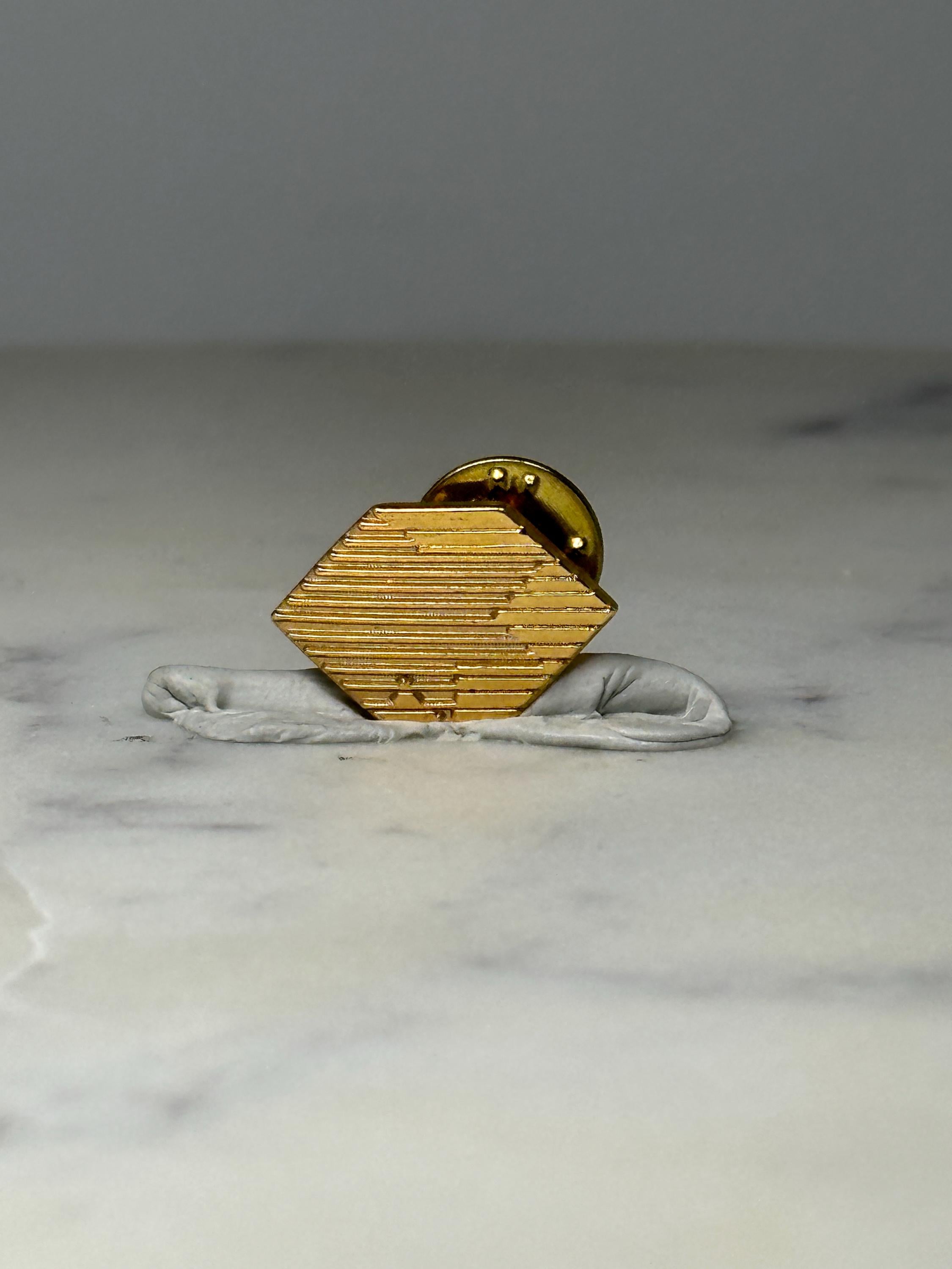 Geometric Diamond Shaped Lapel Pin: Gold Tone Textured - Modernist Accessory