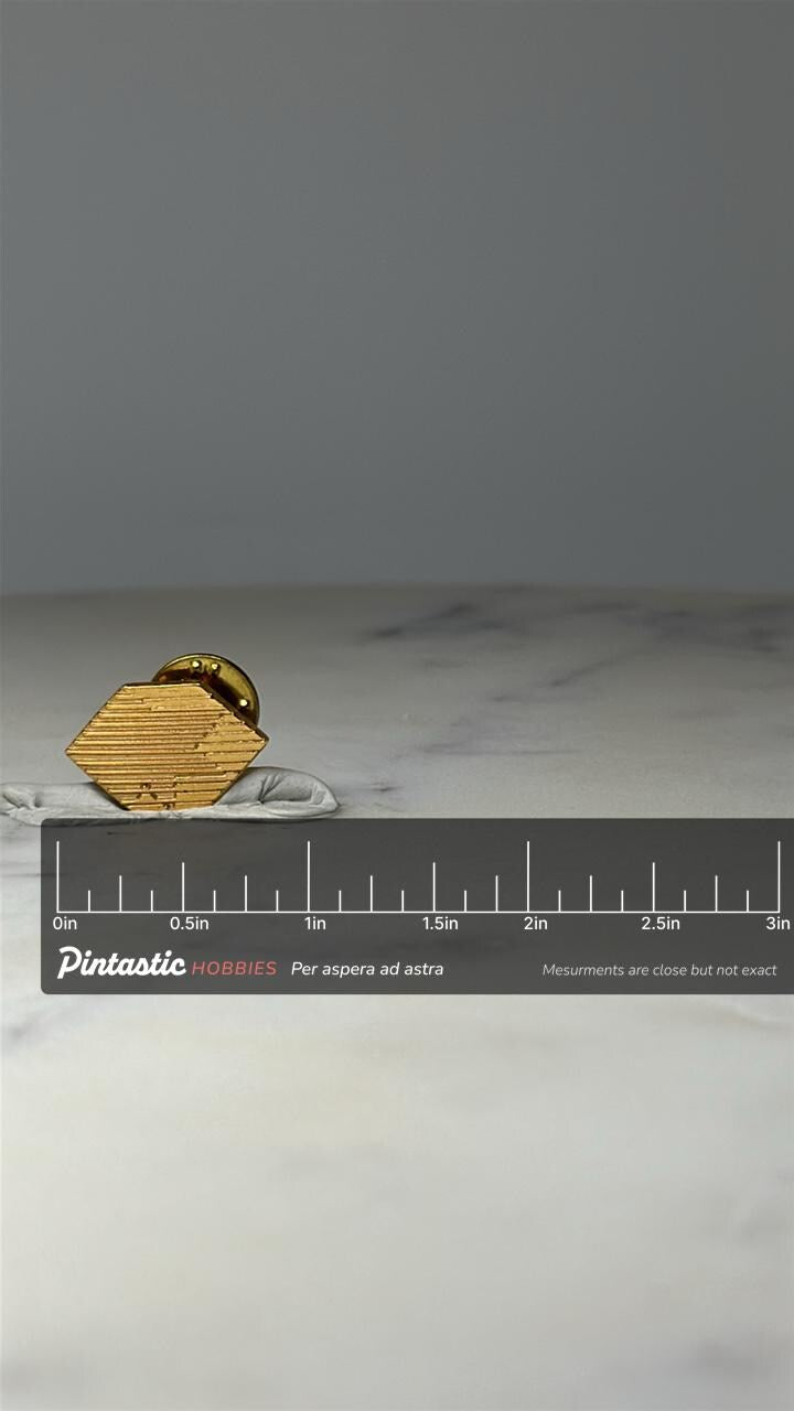 Geometric Diamond Shaped Lapel Pin: Gold Tone Textured - Modernist Accessory with ruler overlay for size reference