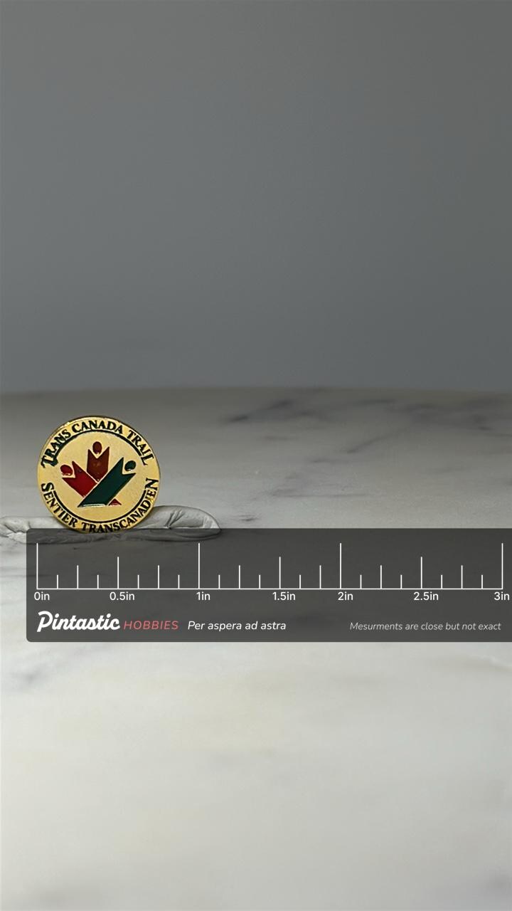 Trans Canada Trail Enamel Pin: Gold Tone - Canada Hiking Accessory with ruler overlay for size reference