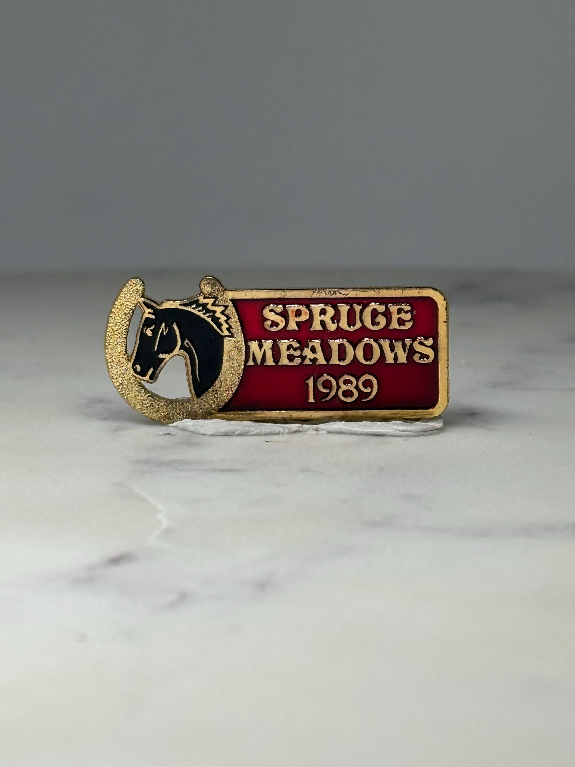 Spruce Meadows Horse Pin: Red & Gold Enamel - 1989 Equestrian