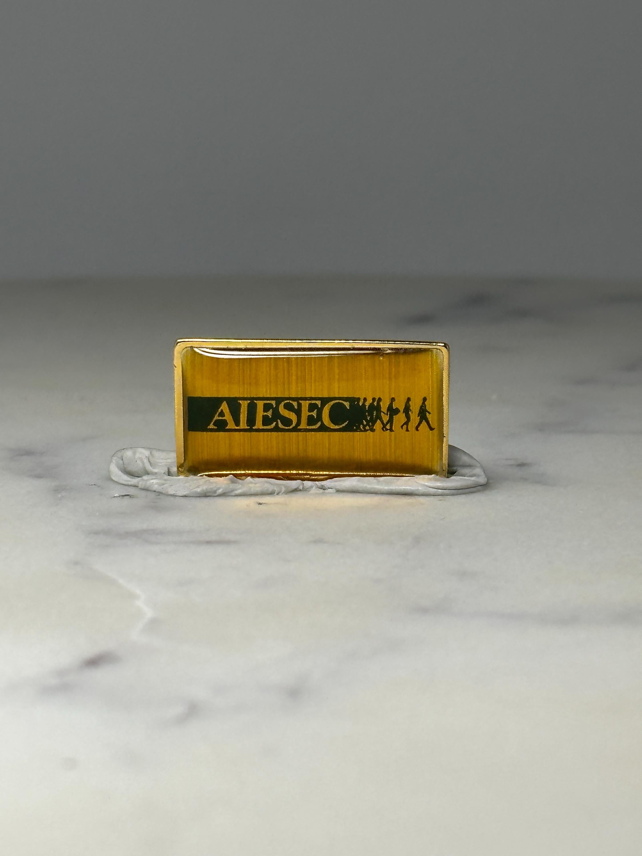 AIESEC Organization Pin: Gold Tone Enamel - Vintage Career Accessory