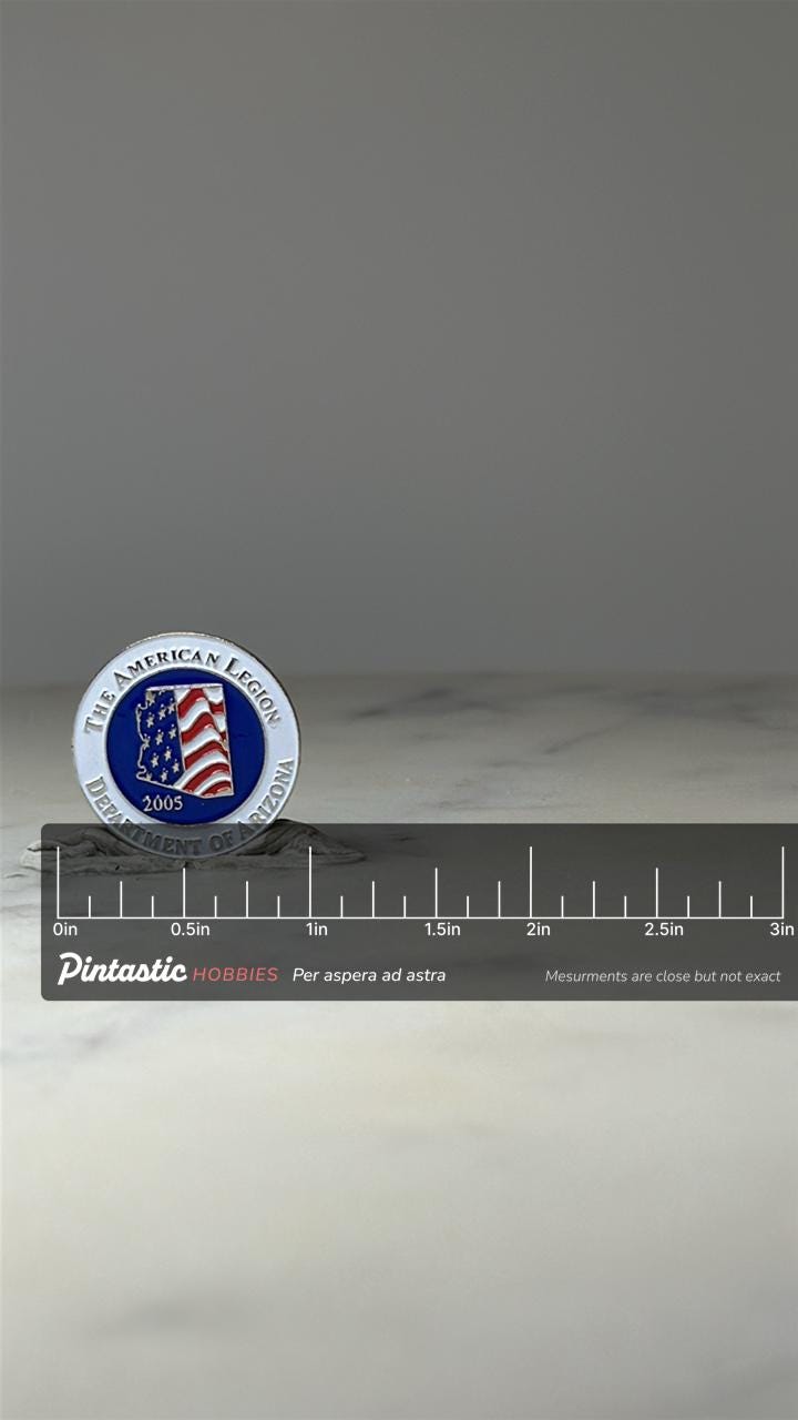 American Legion Arizona Pin: Red White Blue Enamel - 2005 Patriotic Accessory with ruler overlay for size reference