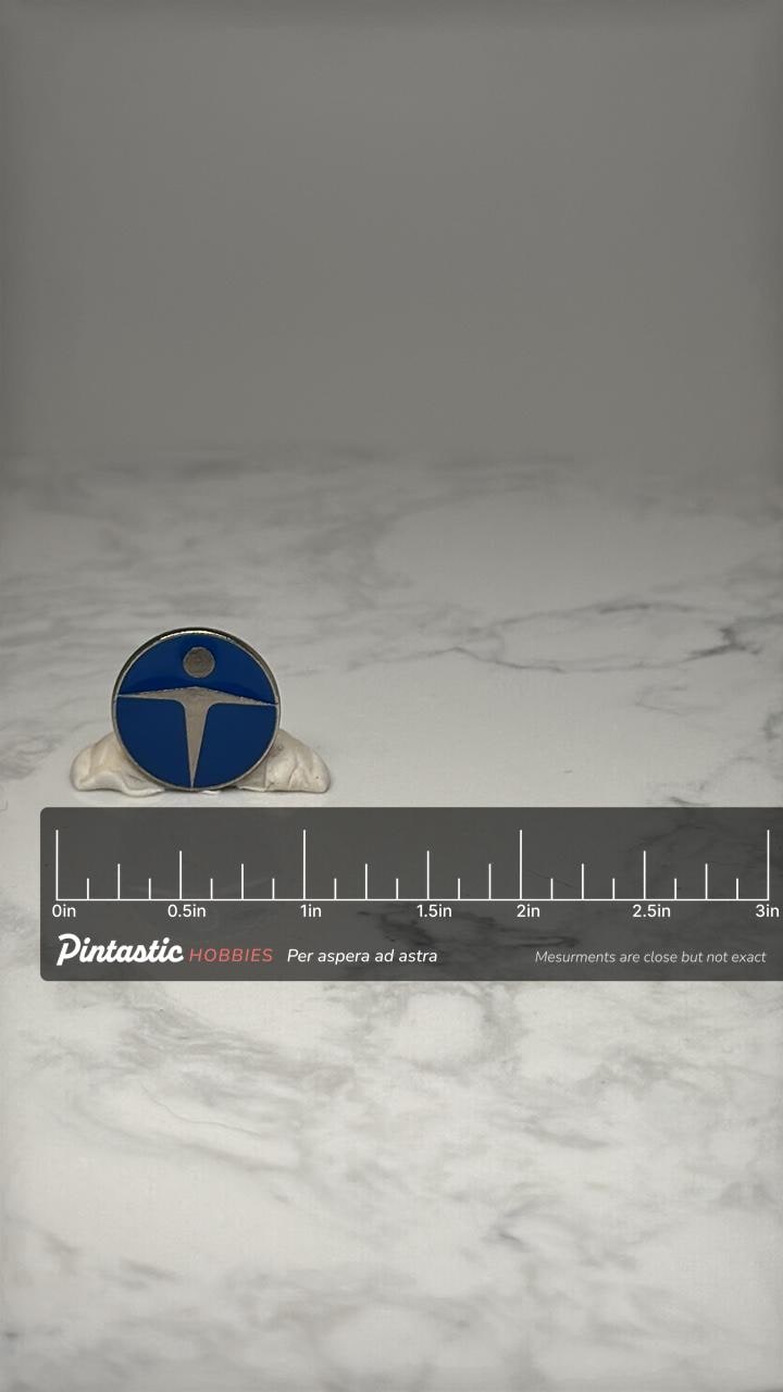 Vintage Manpower Logo Pin: Blue Silver Enamel Lapel Pin – Corporate Collectible Badge with ruler overlay for size reference