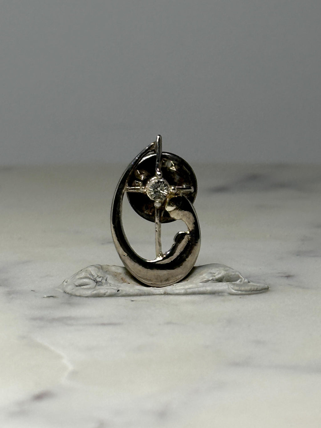 Vintage Virgin Mary and Child Cross Rhinestone Religious Lapel Pin