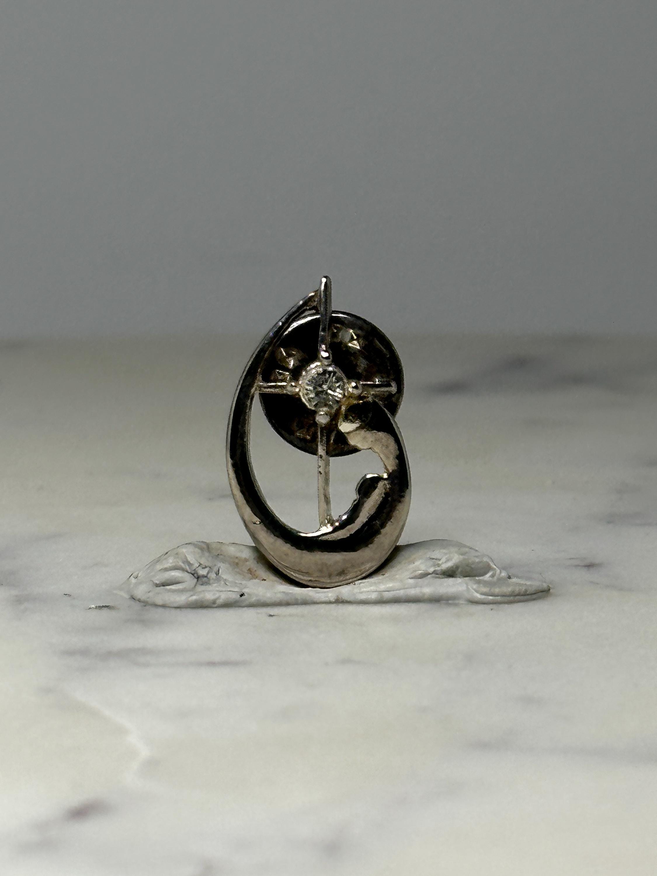 Vintage Virgin Mary and Child Cross Rhinestone Religious Lapel Pin