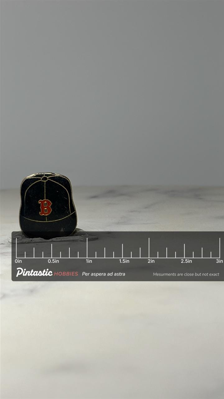 Boston Red Sox Baseball Cap Pin: Navy Enamel - MLB Sports Fan with ruler overlay for size reference