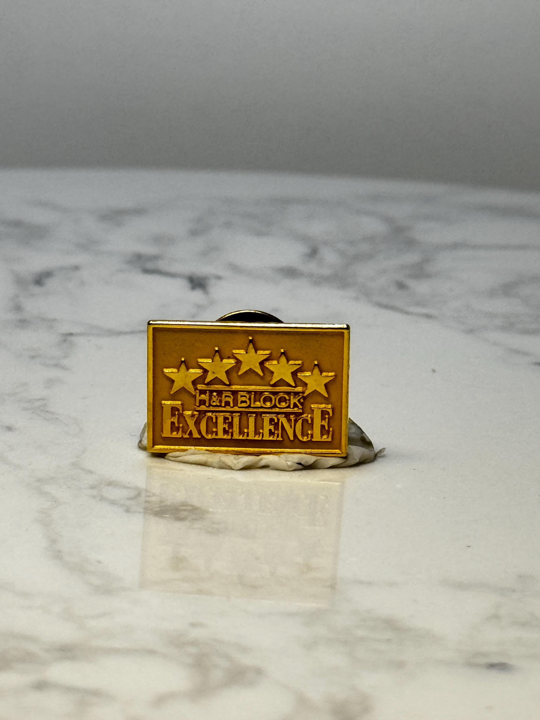 Vintage H&R Block Excellence Award Pin: Gold Tone - Corporate Recognition Accessory