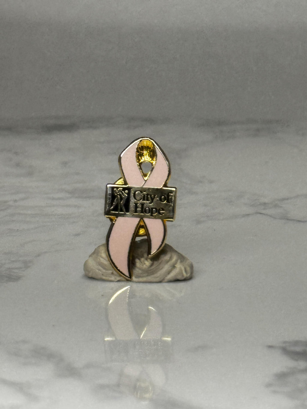 City of Hope Pink Ribbon Pin: Gold Tone Enamel - Charity Accessory