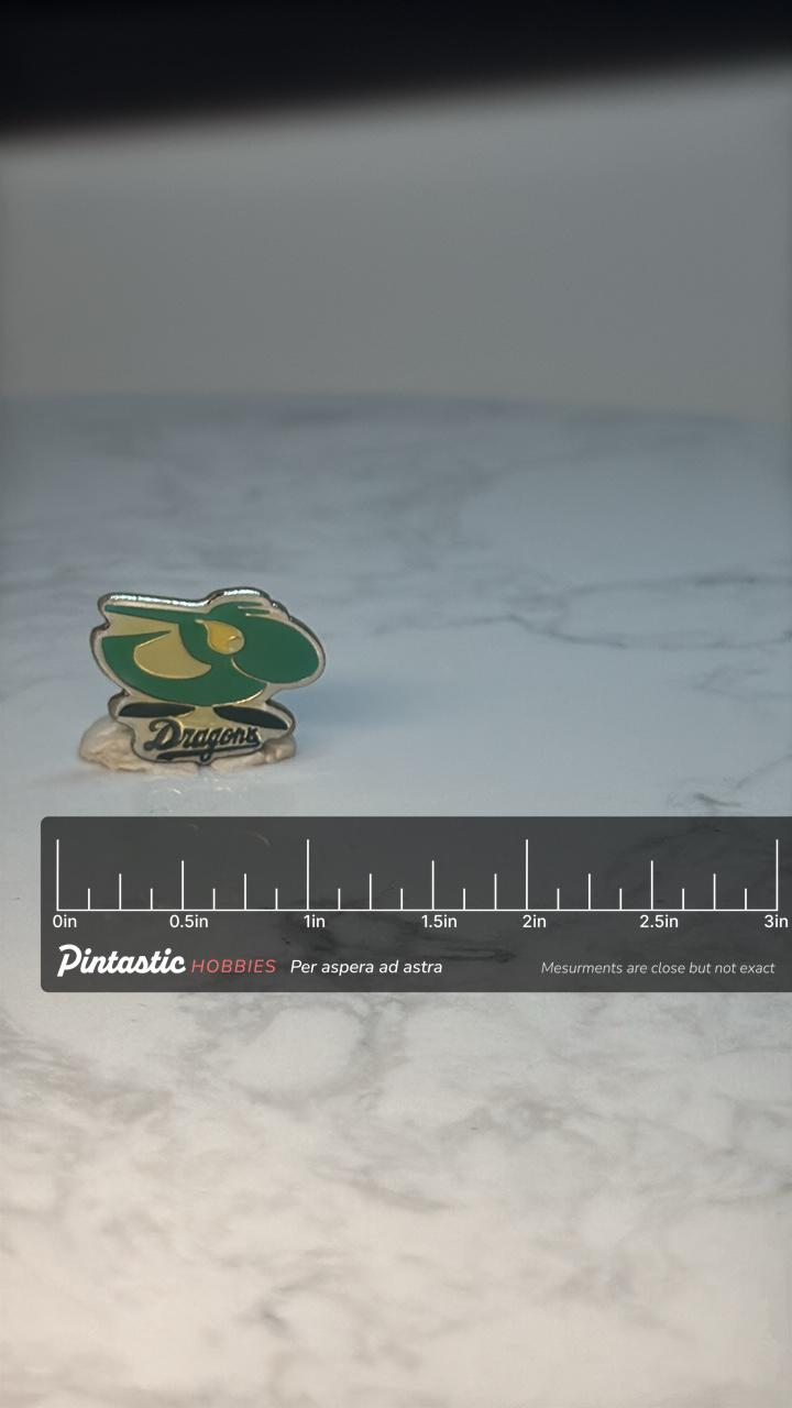 Vintage Dragons Enamel Lapel Pin: Japanese Baseball Team Pin – Chunichi Dragons Style Sports Collectible with ruler overlay f