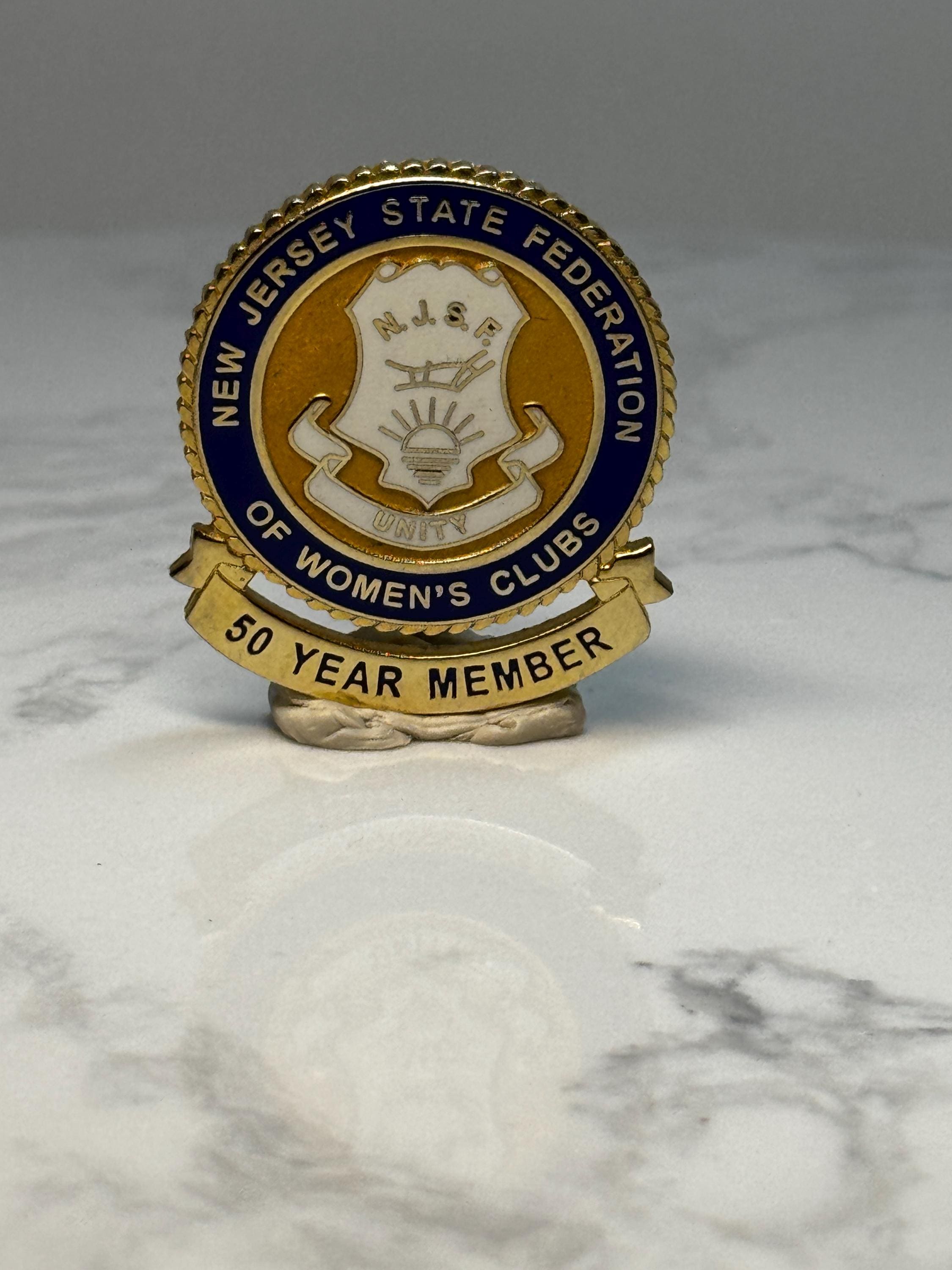 New Jersey State Federation Women's Club Pin: Gold Enamel - 50 Year Member Accessory