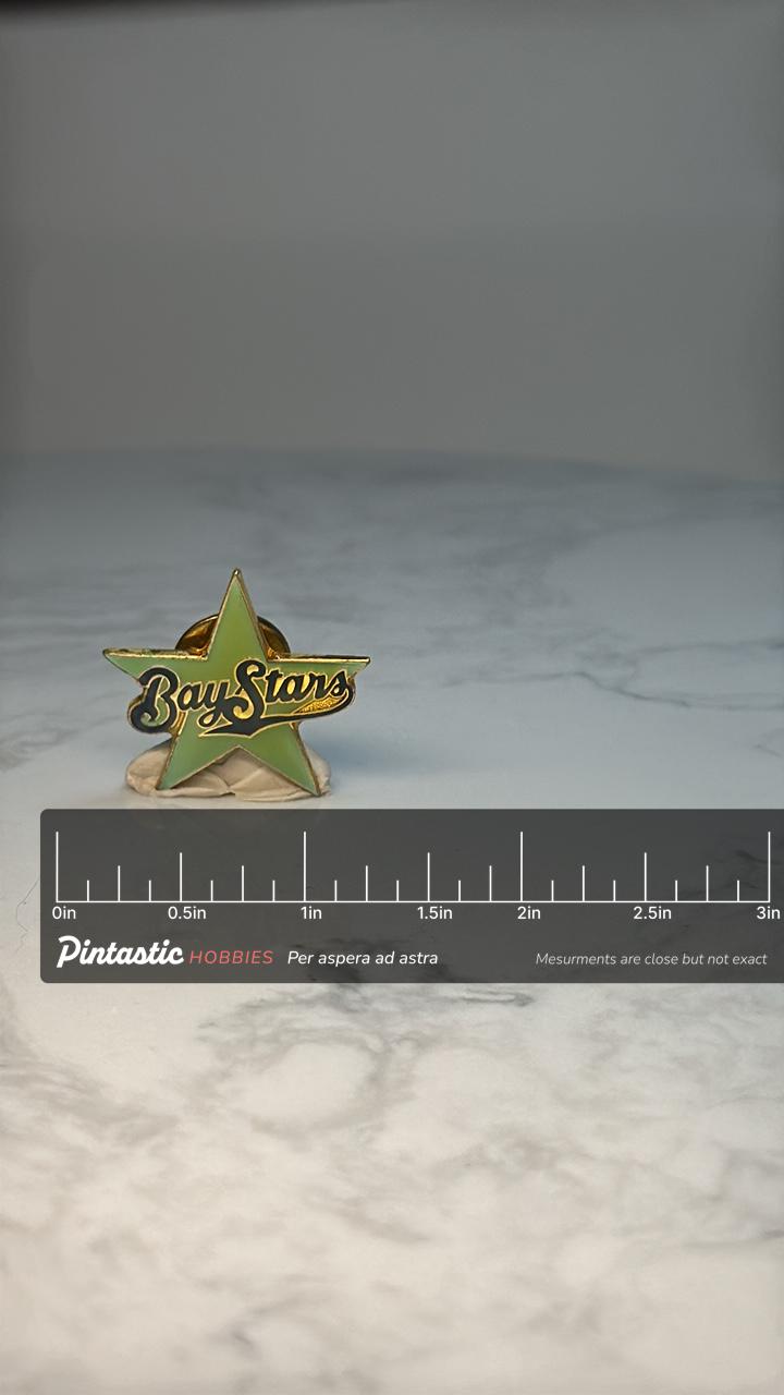 Yokohama BayStars Lapel Pin: Japanese NPB Baseball Vintage Team Logo – BayStars Star Enamel Pin with ruler overlay for size r