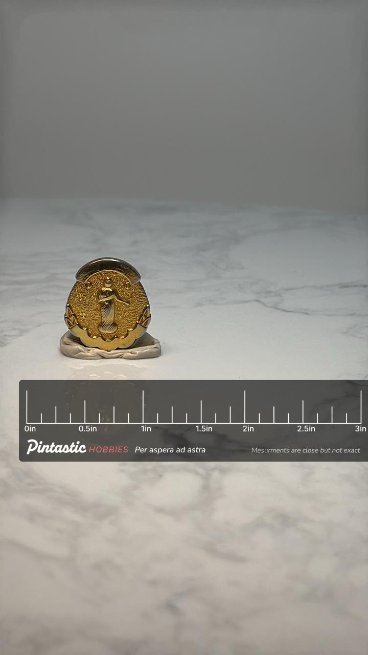 Vintage Gold Tone Lady Liberty Pin: Relief Design - Patriotic Accessory with ruler overlay for size reference