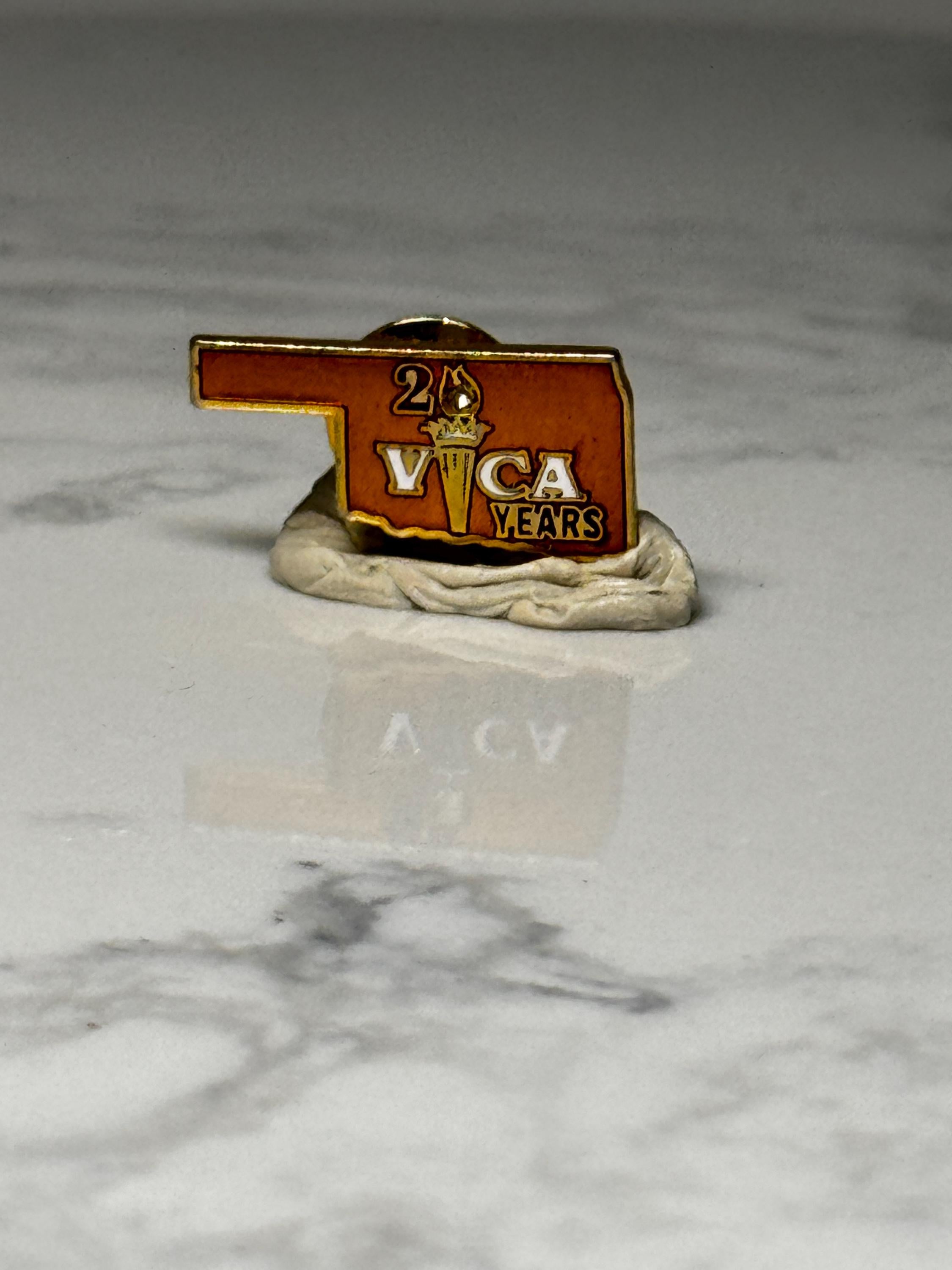 Oklahoma 20 Years VICA Lapel Pin: Orange Enamel - Anniversary Accessory
