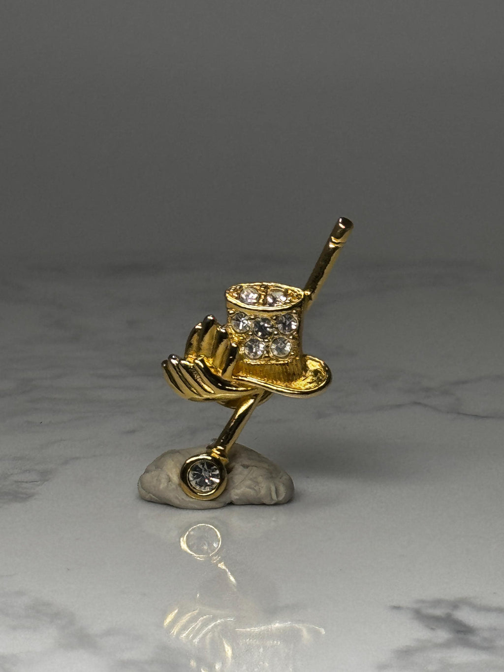 Magician Top Hat Lapel Pin: Gold Tone Rhinestone - Magic Theme Accessory
