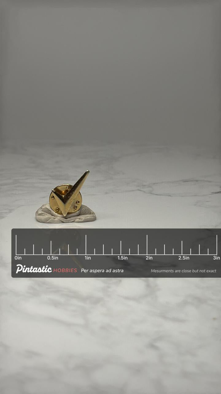 Vintage Gold Checkmark Lapel Pin: Minimalist Tick Symbol Brooch – Corporate Achievement Award Pin with ruler overlay for size