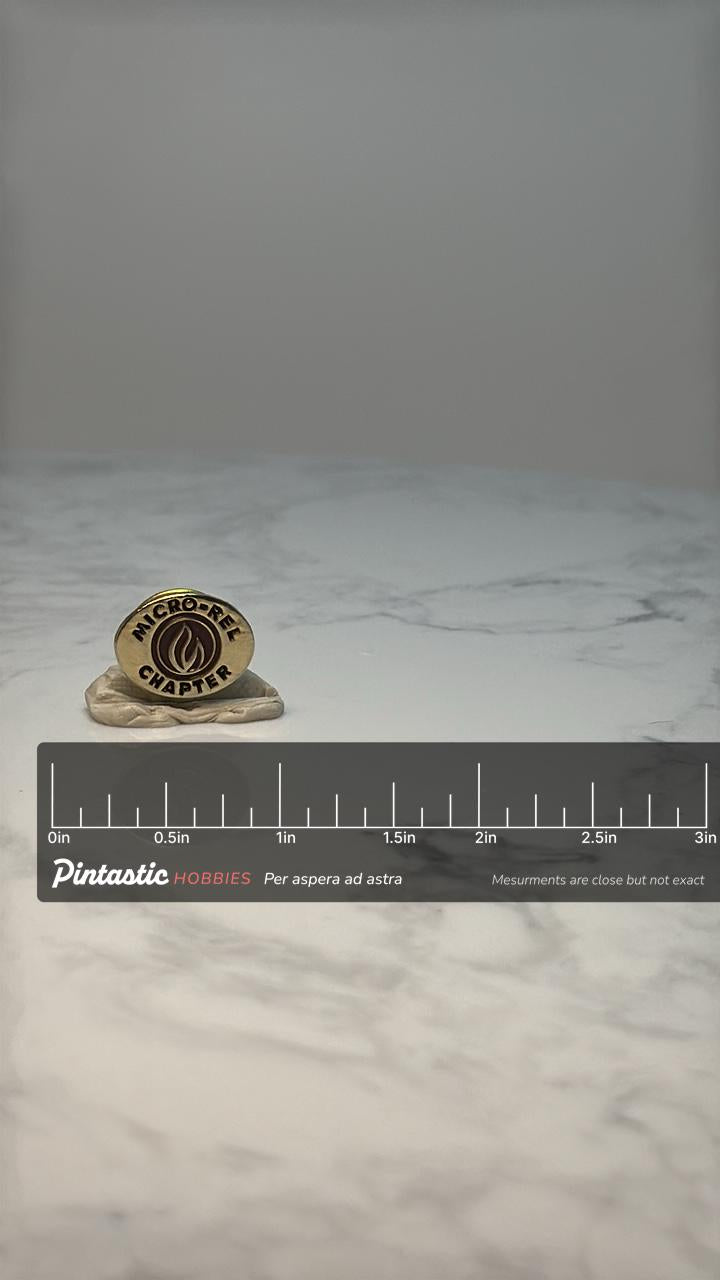 Micro-Rell Chapter Lapel Pin: Gold Tone Enamel - Fraternal Accessory with ruler overlay for size reference