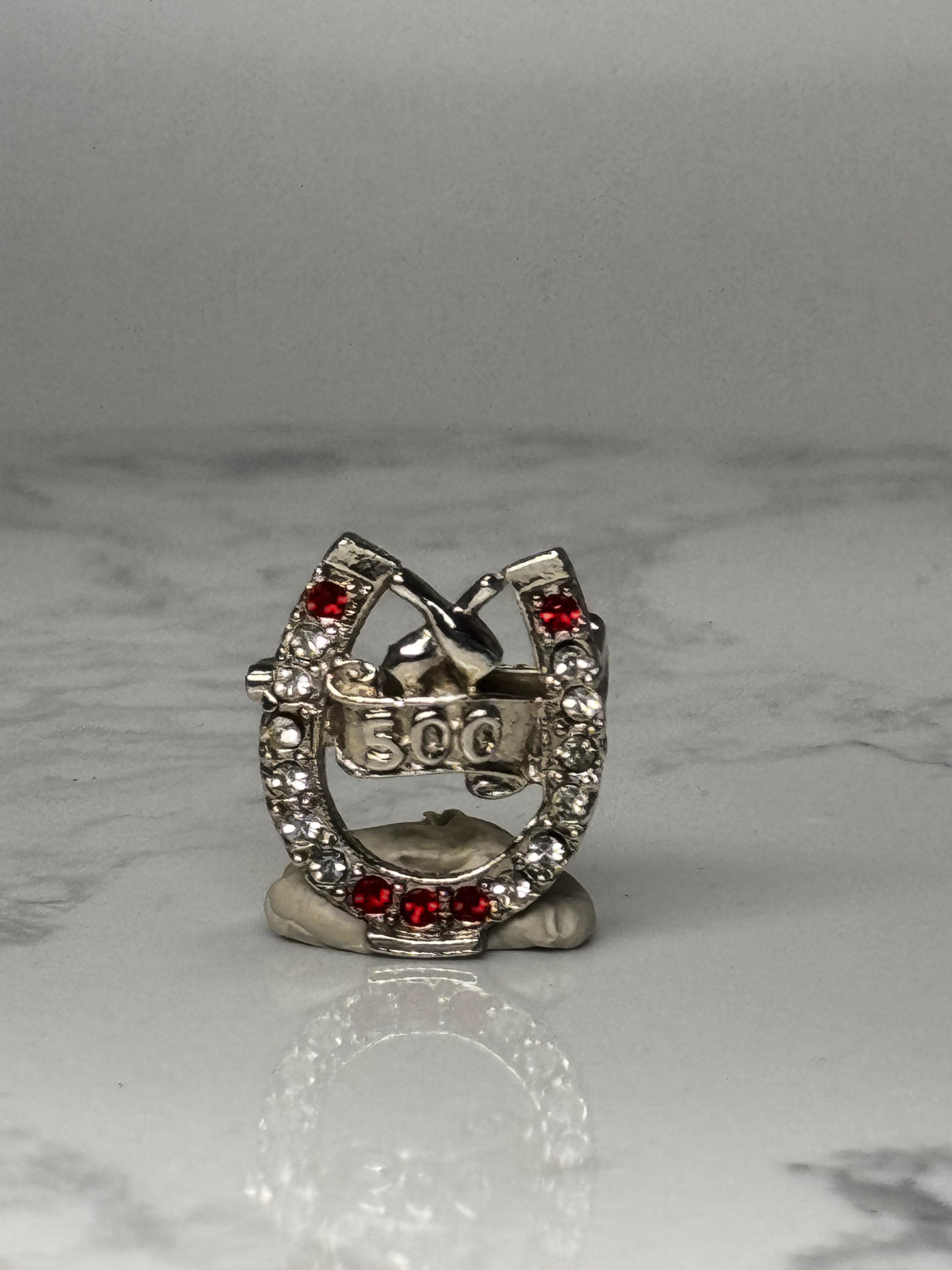 Vintage 500 Series Bowling Award Pin: Rhinestone Horseshoe Lucky Bowling Brooch – Mid Century League Award