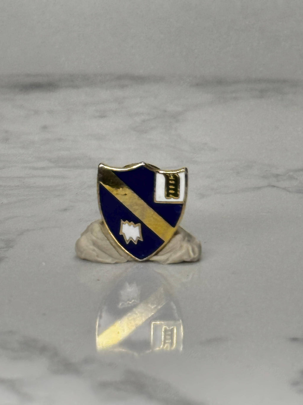 Heraldic Shield Enamel Pin: Blue & Gold Crest - Vintage Accessory