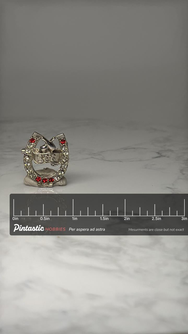 Vintage 500 Series Bowling Award Pin: Rhinestone Horseshoe Lucky Bowling Brooch – Mid Century League Award with ruler overlay