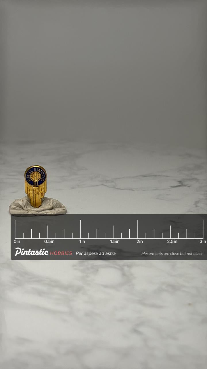 Vintage 1940 Englewood Elementary School Graduation Pin: EES Gold Tone Enamel – California School Memorabilia with ruler over