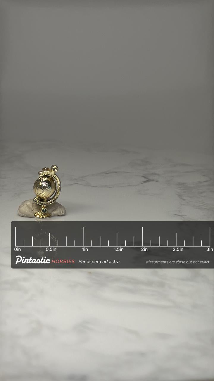 Globe World Travel Lapel Pin: Gold Tone - Vintage Travel Accessory with ruler overlay for size reference
