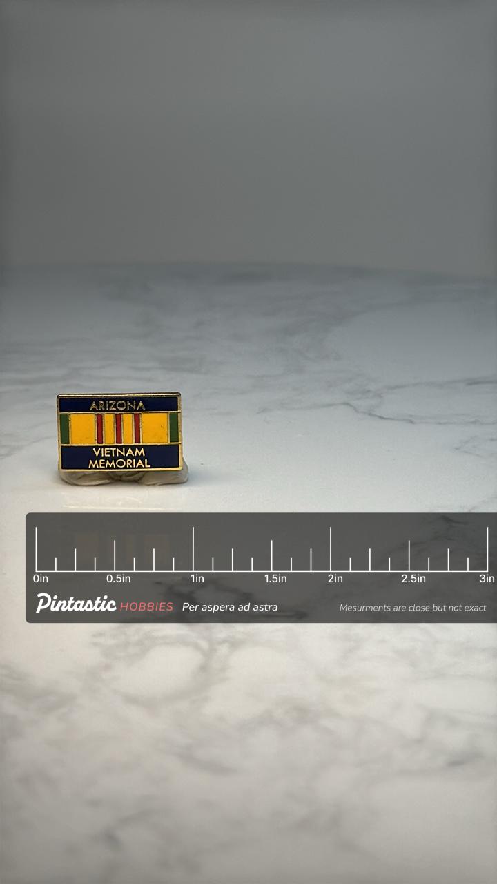 Arizona Vietnam Memorial Pin: Enamel Ribbon Style - Patriotic Accessory with ruler overlay for size reference
