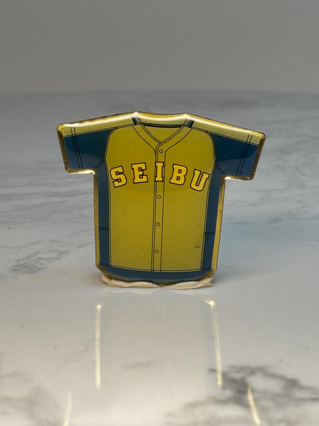 Saitama Seibu Lions Baseball Jersey Pin: Yellow Blue Enamel - 1990s Sports Accessory