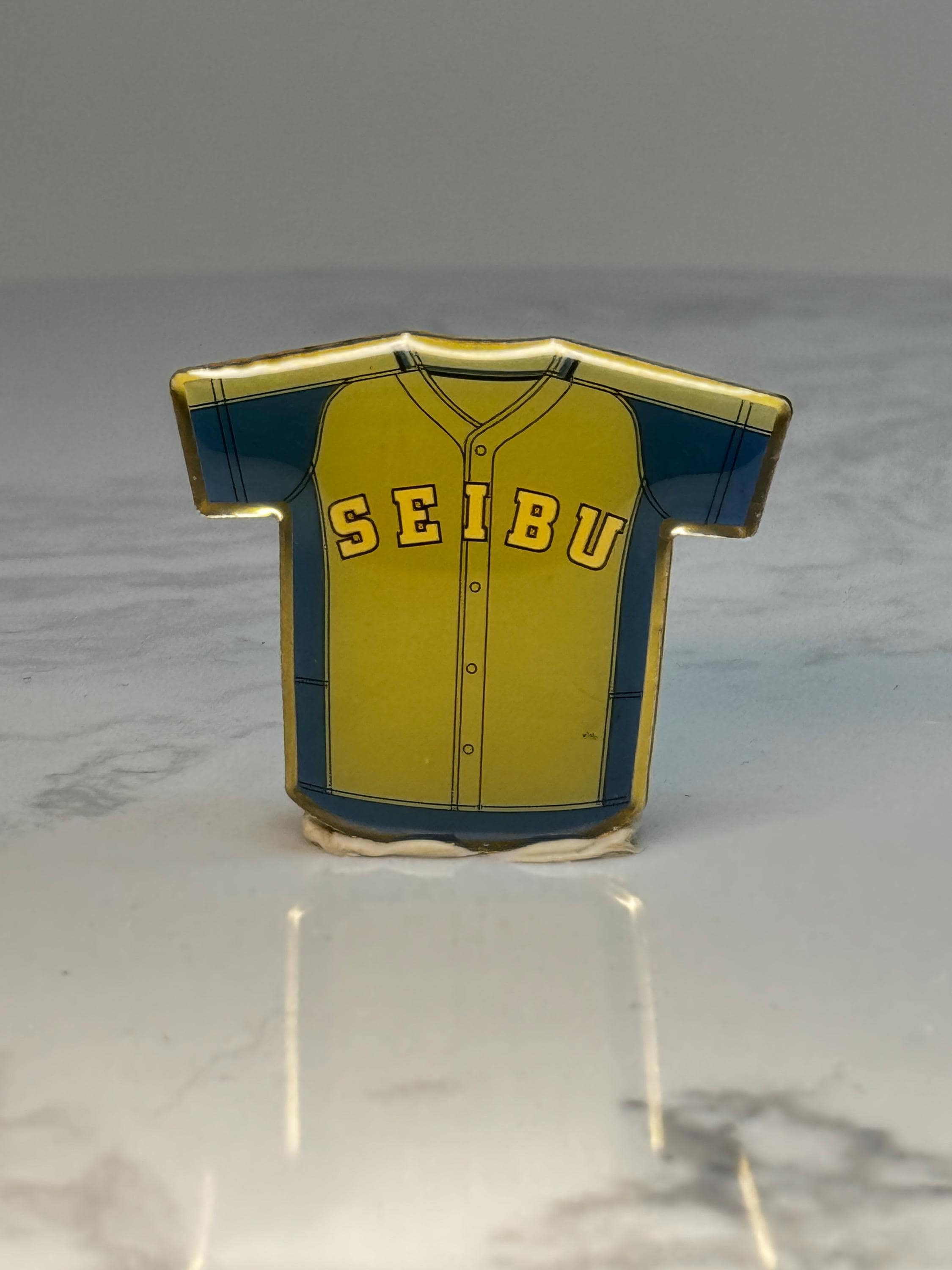 Saitama Seibu Lions Baseball Jersey Pin: Yellow Blue Enamel - 1990s Sports Accessory