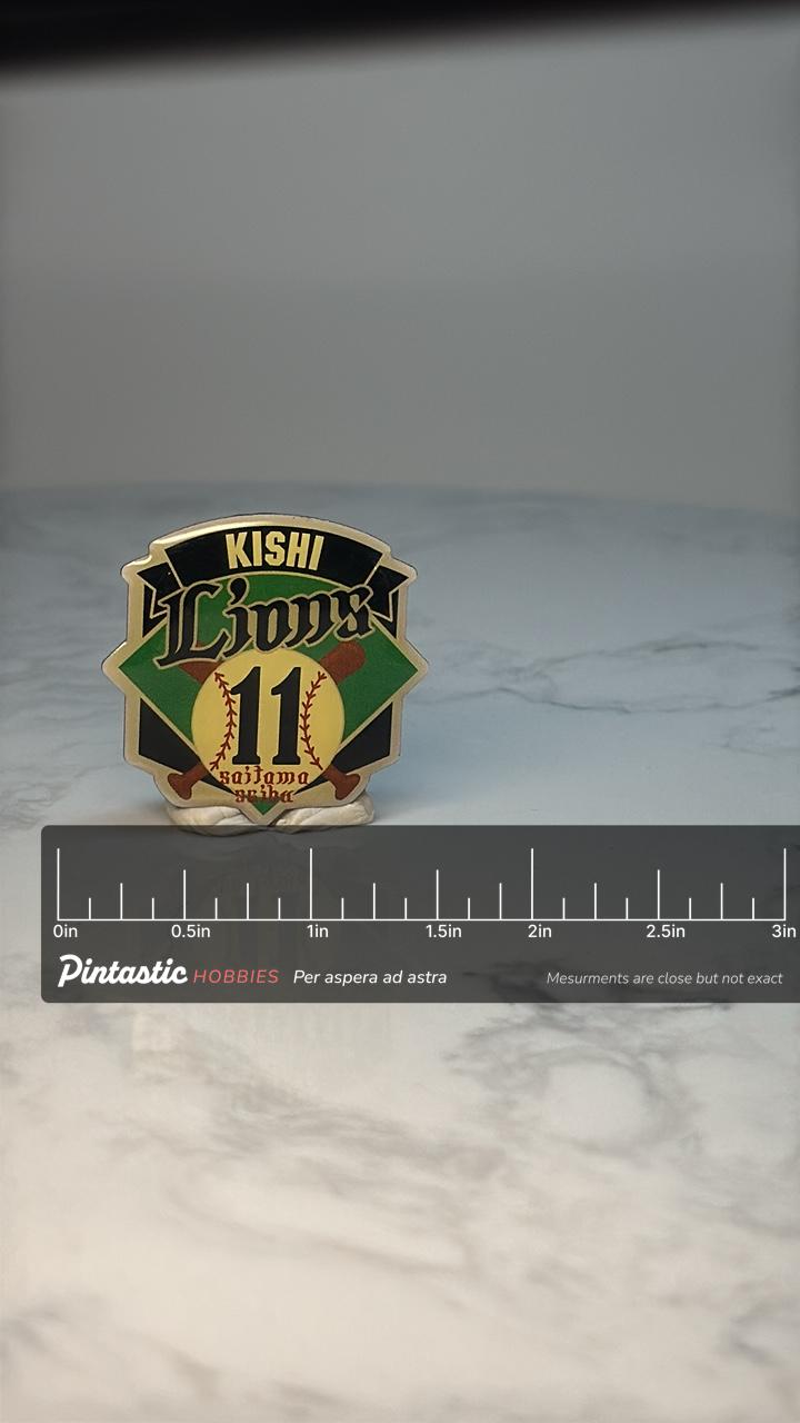 Saitama Seibu Lions 11 Pin: Enamel Team Logo - Baseball Fan Accessory with ruler overlay for size reference