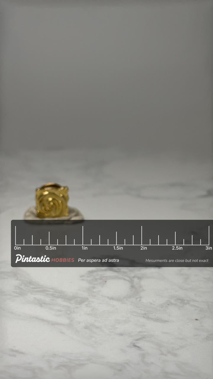 Gold Swirl Emblem Lapel Pin: Textured Finish - Vintage Accessory with ruler overlay for size reference