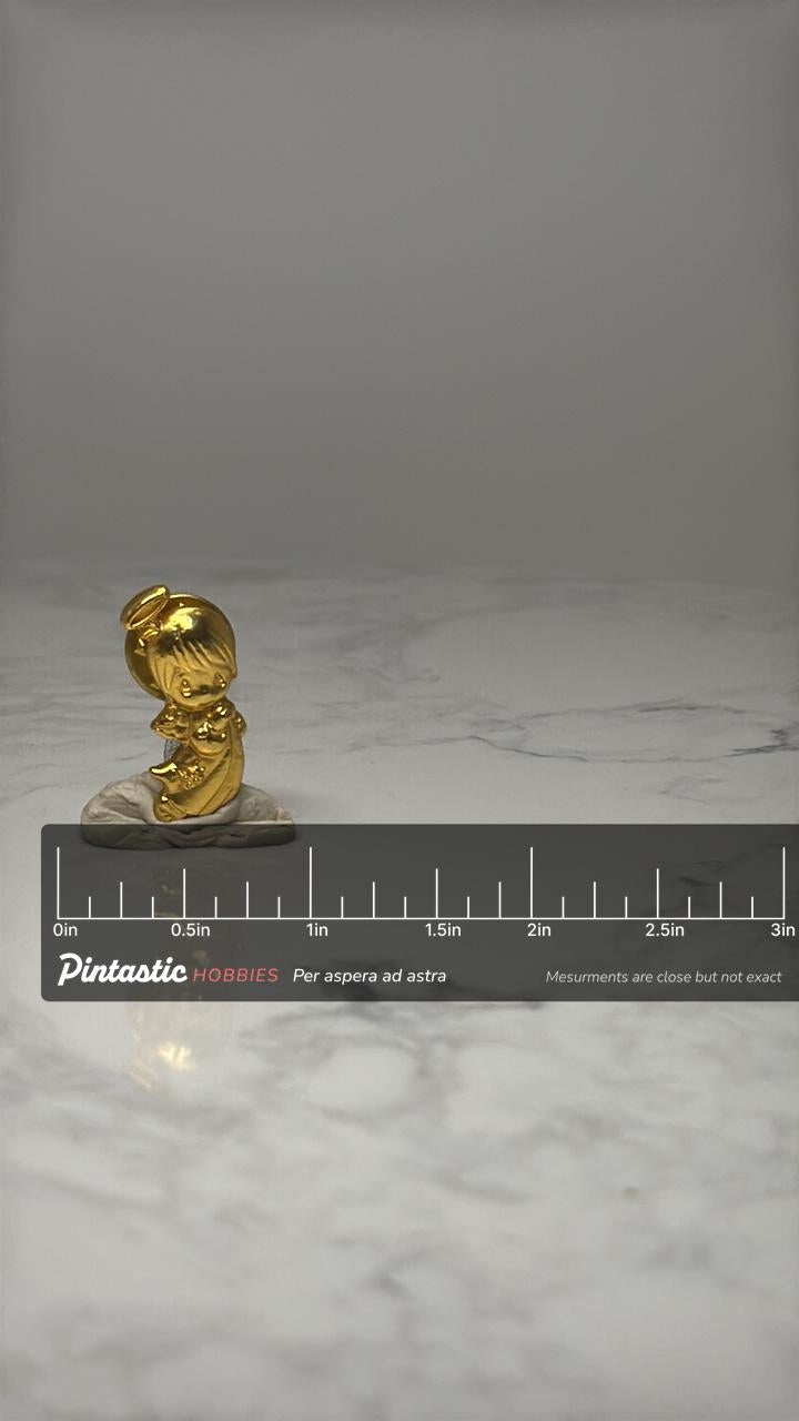 Praying Angel Lapel Pin: Gold Tone Figural - Religious Accessory with ruler overlay for size reference