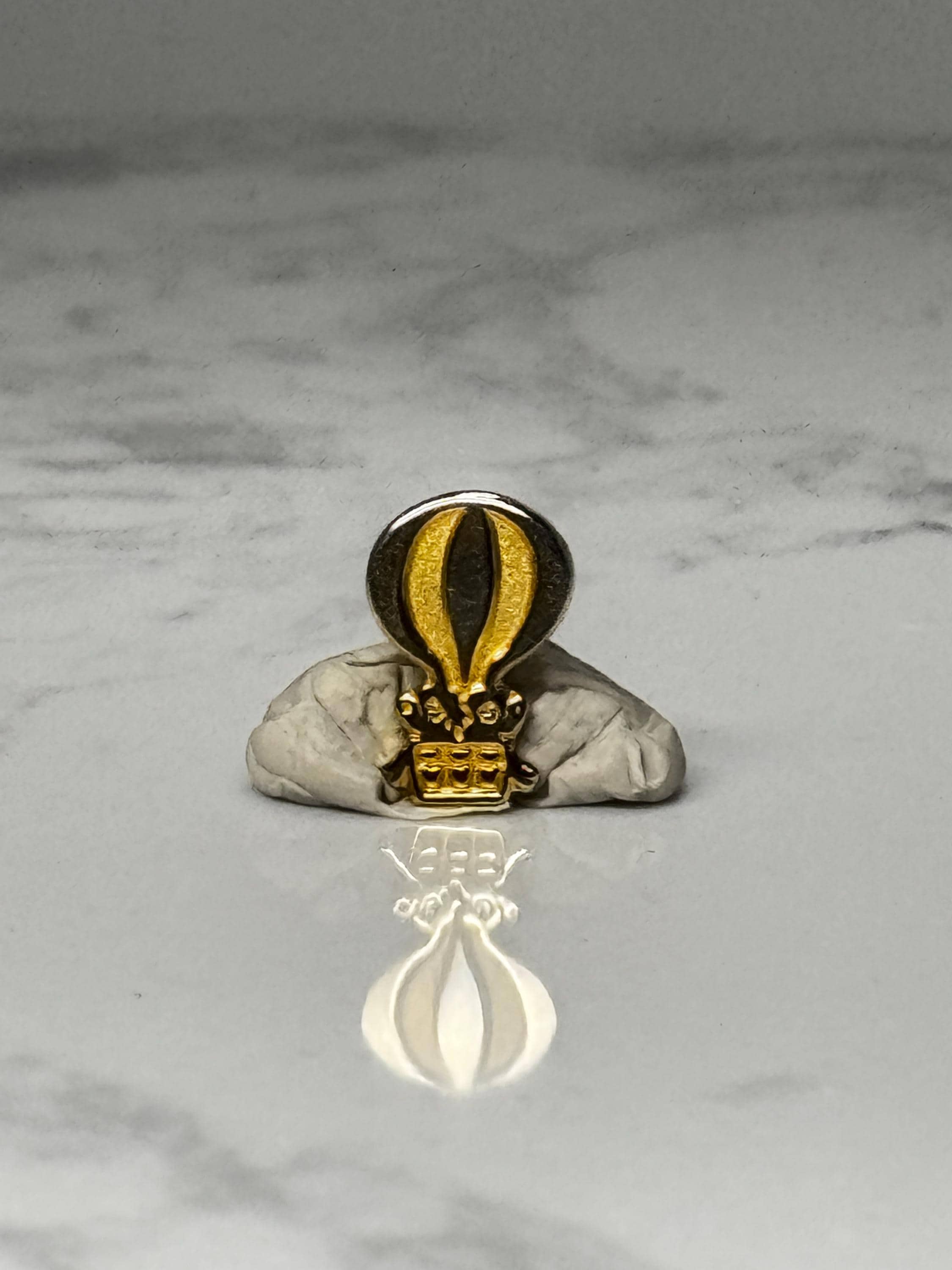 Hot Air Balloon Enamel Pin: Gold Tone Black - Vintage Travel Accessory