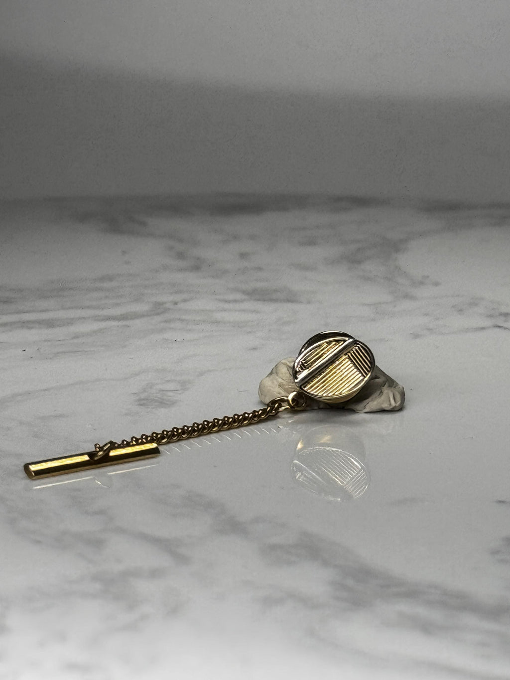 Gold Tone Round Tie Tack Pin: Textured Stripe Design - Vintage Accessory
