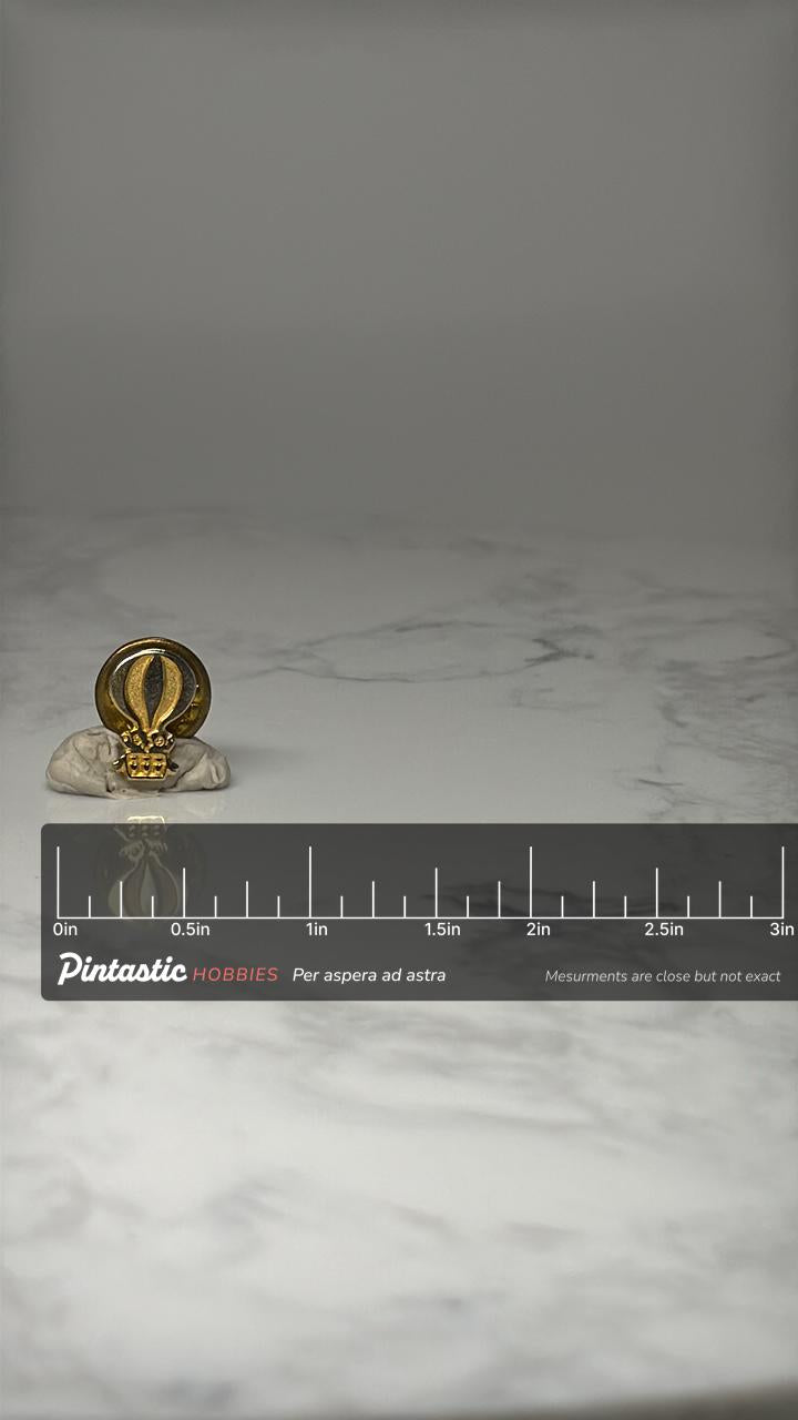 Hot Air Balloon Enamel Pin: Gold Tone Black - Vintage Travel Accessory with ruler overlay for size reference