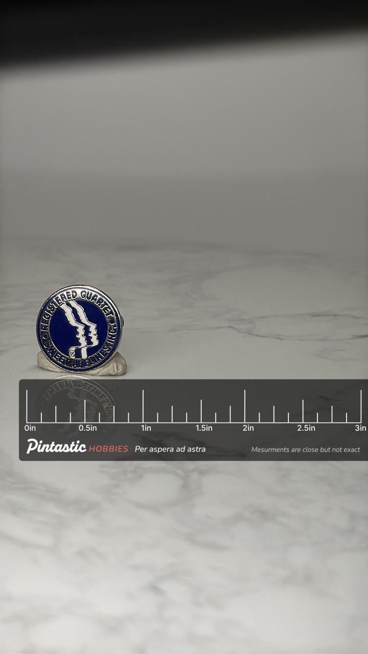 Vintage Sweet Adelines International Registered Quartet Pin: Barbershop Harmony Music Lapel Pin – Blue Enamel with ruler over