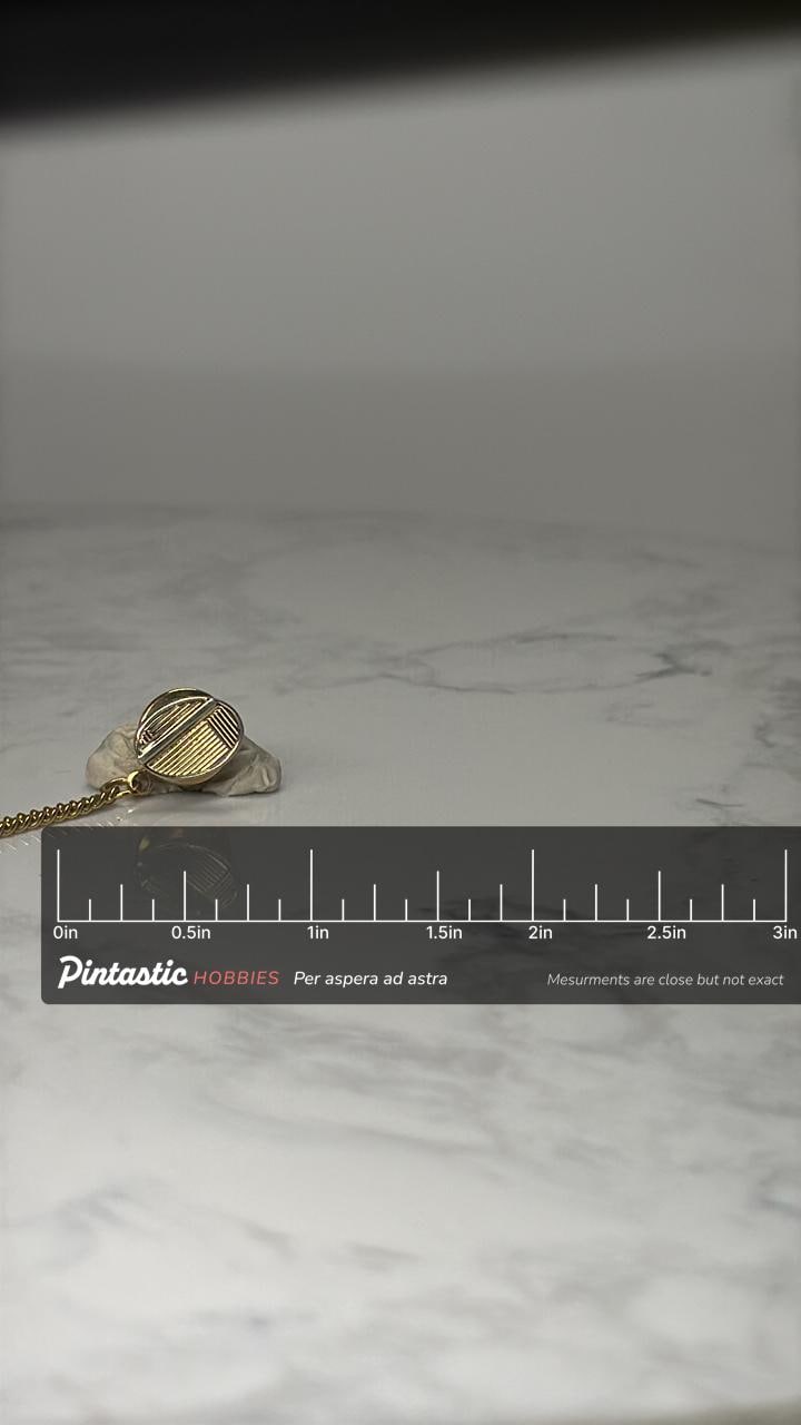 Gold Tone Round Tie Tack Pin: Textured Stripe Design - Vintage Accessory with ruler overlay for size reference